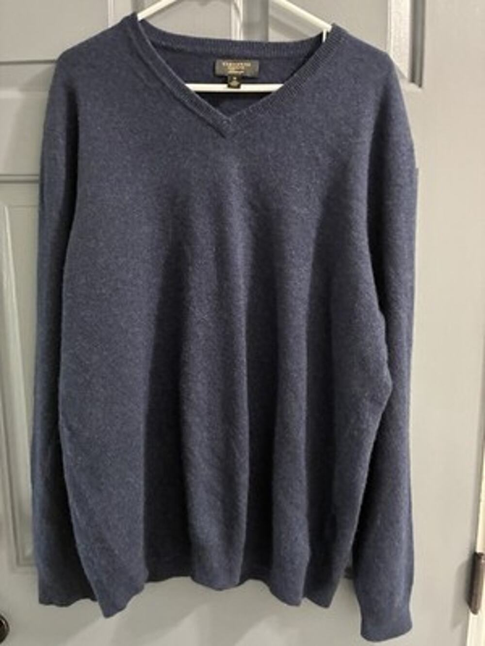 100% Cashmere Club Room Luxury Sweater Pullover Mens XL Blue V-Neck Preppy